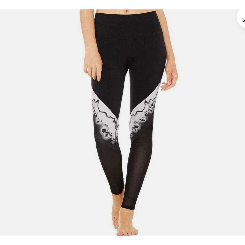 Alo Yoga Black White Marble Mesh High Waist Leggings XS Activewear Yoga Pants